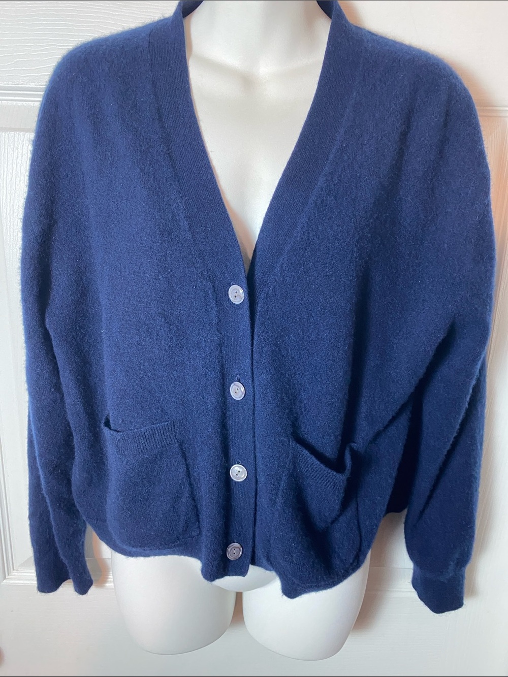 J. Crew Cashmere Navy Button-Up V-Neck Cardigan Size Large